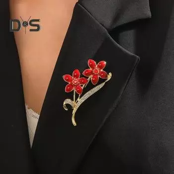 Женская брошь в форме цветка со стразами, декоративная масляная капающая противоскользящая полированная накладка на воротник, сумку, шарф, шляпу, украшение для одежды, прищепка для вечеринки, банкета, одежды красный
