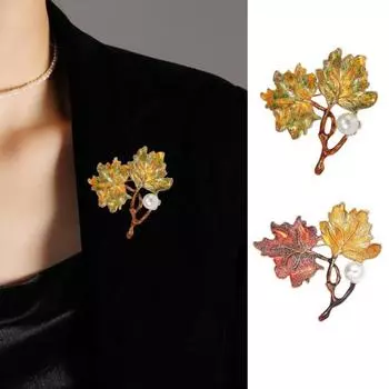 Женская брошь в форме клена с эмалью, капающей маслом, искусственный жемчуг, декор в стиле ретро, противоскользящая полировка красный