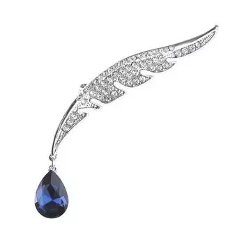 Женская брошь в форме пера со стразами, нескользящая сумка из нержавеющей стали, воротник пальто, шляпа, шарф, украшение, булавка для одежды, вечерние украшения для одежды, выпускного вечера серебряный