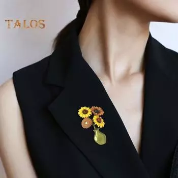 Женская брошь в форме подсолнуха в форме вазы ретро эмаль противоскользящая полированная пальто воротник сумка шарф шляпа украшение прищепка для вечеринки банкет одежда ювелирные изделия жёлтый