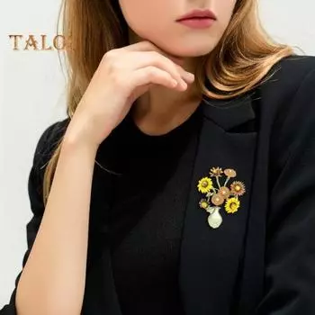 Женская брошь в форме подсолнуха, ваза, эмаль, винтажный противоскользящий костюм, воротник пальто, шляпа, шарф, украшение, булавка для одежды, вечерние ювелирные изделия для выпускного вечера жёлтый