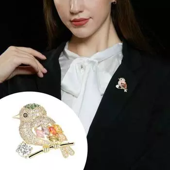 Женская брошь в форме птицы, сверкающий декор со стразами, контрастный цвет, изысканный костюм из нержавеющей стали разноцветный