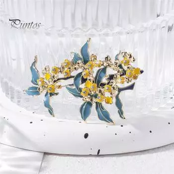 Женская брошь в форме растения со стразами, декорированная капающим маслом, винтажная противоскользящая прищепка для пальто, воротника, шляпы, шарфа, украшения для выпускного бала жёлтый