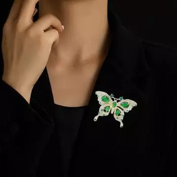 Женская брошь в форме ретро-бабочки, искусственный изумруд, стразы, декор, противоскользящий костюм, воротник, шляпа, шарф, украшение, прищепка, одежда для выпускного бала Butterfly