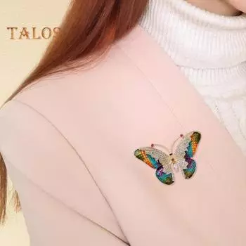 Женская брошь в форме ретро-бабочки со стразами, декоративная противоскользящая износостойкая накидка на воротник пальто, шляпу, шарф, украшение для одежды, прищепка для выпускного бала, одежда для вечеринки разноцветный