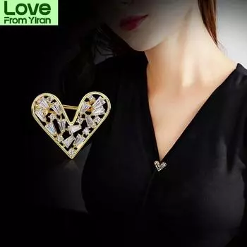 Женская брошь в форме сердца из циркония, металлическая брошь в виде любви, булавка, фиксированная одежда, свитер, кардиган, лацкан, булавки, аксессуары для одежды, подарок