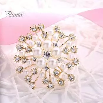 Женская брошь в форме снежинки со стразами и искусственным жемчугом, декоративная противоскользящая износостойкая прищепка для воротника пальто, шляпы, шарфа, украшения для выпускного вечера золотистый