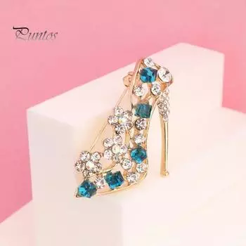 Женская брошь в форме высоких каблуков со стразами, декоративная ажурная гладкая поверхность, булавка для воротника, антиокислительная, антикоррозийная, для вечерних нарядов, прищепка для одежды золотистый