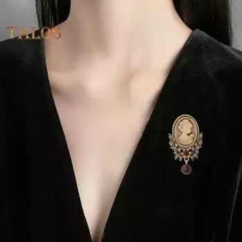 Женская брошь в стиле ретро с человеческим профилем, рельефный ретро-узор из стразов, противоскользящий ажурный воротник для пальто, шляпа, шарф, украшение для одежды, прищепка для выпускного вечера золотистый