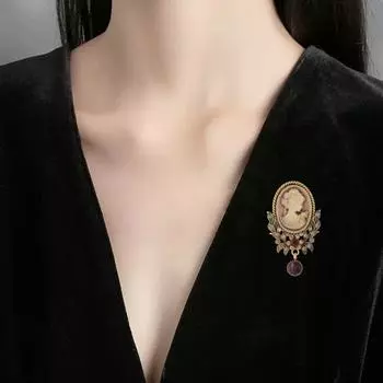 Женская брошь в стиле ретро с человеческим профилем, рельефным ретро-узором из стразов, противоскользящая, выдолбленная