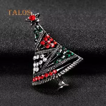 Женская брошь в виде рождественской елки, булавка, многоцветный кристалл, камень, ювелирные изделия, модный рождественский подарок серебряный