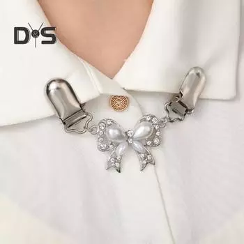 Женская брошь-зажим в виде утки, искусственный жемчуг, стразы, декор в форме банта, противоскользящее украшение для воротника, брошь для выпускного бала, украшения для одежды чёрный