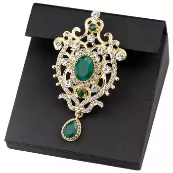 Женская брошь золотого цвета с цветком, этнические хрустальные свадебные украшения, свадебная брошь зелёный