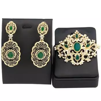 Женская брошь золотого цвета, серьги, комплект свадебных украшений для невесты, брошь на булавке, полые серьги красный