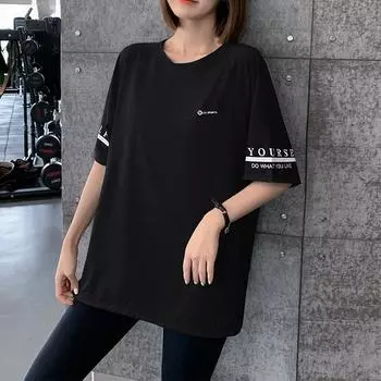 Женская быстросохнущая футболка свободного кроя для бега и йоги — летняя, с коротким рукавом, большого размера. XXL (145-165 lbs)