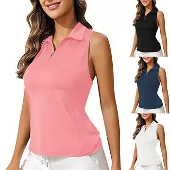 Женская быстросохнущая теннисная майка без рукавов на молнии с воротником для тренировок и тренировок L чёрный