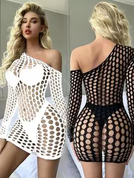 Женская цельная ночная рубашка, горячая распродажа, ночная одежда для вечеринок и клубов, эротическая мини-юбка в сетку, сексуальное прозрачное облегающее платье из сетки XXXL