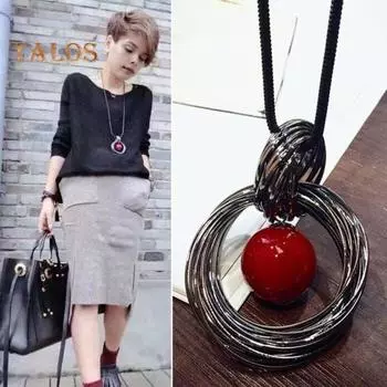 Женская цепочка для свитера, однослойная, сплав, красная бусина, геометрическая подвеска, одежда, украшения для свиданий, выпускного вечера, украшения для одежды, ожерелье A