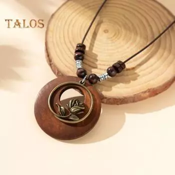 Женская цепочка для свитера, однослойные деревянные бусины, декоративная роза, кулон, ретро-стиль, этническая одежда, украшения для свиданий, выпускного вечера, украшения для одежды, ожерелье A