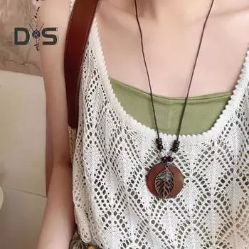 Женская цепочка для свитера, однослойные деревянные бусины, декоративная роза, кулон, ретро-стиль, этническая одежда, украшения для свиданий, выпускного вечера, украшения для одежды, ожерелье A