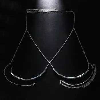 Женская цепочка на грудь, цепочка для тела, ювелирные изделия для тела, цепочка для поддержки груди, клубная вечеринка, сплошной цвет серебряный