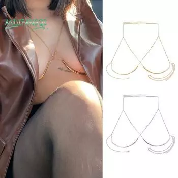 Женская цепочка на грудь, цепочка для тела, ювелирные изделия для тела, цепочка для поддержки груди, клубная вечеринка, сплошной цвет, нержавеющая треугольная форма, женский сундук для бикини, декоративный аксессуар серебряный