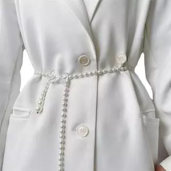 Женская цепочка на талию, декор из искусственного жемчуга, гладкий блеск, ретро, регулируемый аксессуар на талии, платье, свитер F