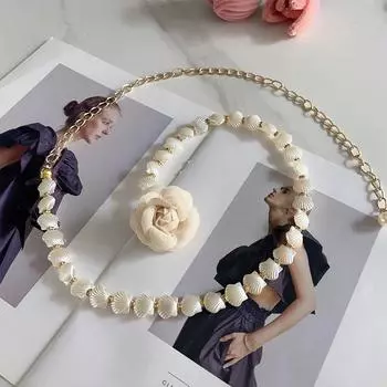 Женская цепочка на талию с цветами камелии и раковинами, женские тонкие платья, брюки, украшения, ремни для девочек, роскошная цепочка на талию белый