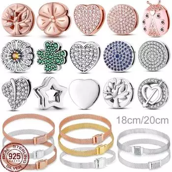 Женская цепочка-зажим из стерлингового серебра 925 пробы с сеткой, круглая подвеска в виде бабочки, подходит для оригинального браслета из сетки своими руками