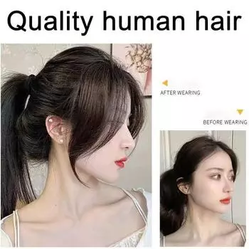 Женская челка на клипсе, естественная тонкая боковая челка, наращивание волос на лбу, черно-коричневые волосы с воздушной челкой для девочек, парик с бахромой, шиньоны темно-коричневого