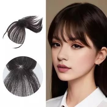 Женская челка на клипсе, естественная тонкая французская челка, наращивание волос на лбу из высокотемпературного волокна, черный, коричневый, изогнутая воздушная челка, парик с бахромой, шиньоны светло-коричневого