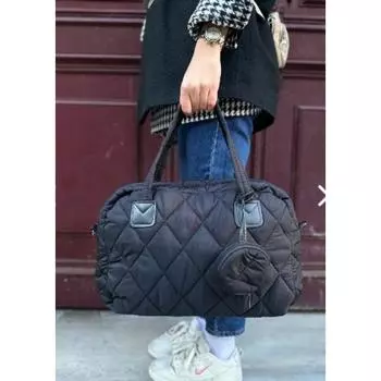 Женская черная дорожная и спортивная сумка со стеганым узором и длинным ремешком