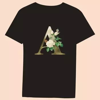 Женская черная футболка с 3D-печатью Gold Flower Letter и повседневный большой топ XS