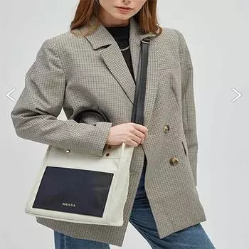 Женская черная кожаная холщовая сумка с карманом