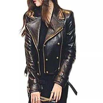 Женская черная кожаная куртка, облегающая мотоциклетная байкерская куртка, куртка для клубов и вечеринок, подарок для нее XS чёрный