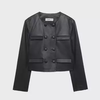 Женская черная куртка из искусственной кожи и юбка в комплекте - Весенняя коллекция S