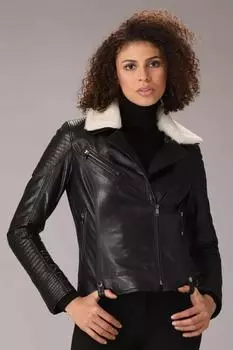 Женская черная куртка из натуральной кожи ягненка с меховым воротником, ручная работа, новая, байкерская, мото XS чёрный