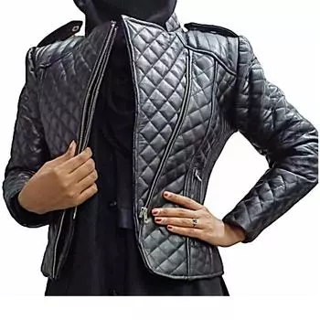 Женская черная мягкая кожа из натуральной овечьей кожи, стеганая байкерская куртка, мотоциклетная куртка, мотокуртка, приталенный крой, стильная куртка на молнии, женская куртка, подарок жене