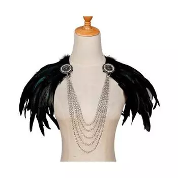 Женская черная накидка-шаль из перьев, готический пелерин-болеро из перьев, пончо с воротником, костюм ведьмы для косплея на Хэллоуин, карнавал чёрный