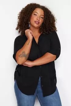 Женская черная рубашка больших размеров