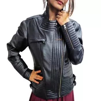 Женская черная стеганая байкерская куртка из 100% натуральной мягкой кожи, женская черная приталенная байкерская куртка из кожи ягненка, женская куртка, подарок для нее XS чёрный