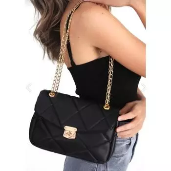 Женская черная стеганая сумка на руку и плечо