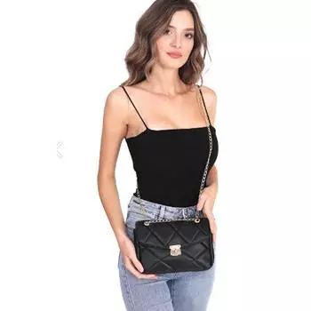 Женская черная стеганая сумка на руку и плечо