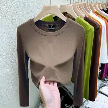 Женская черная стильная рубашка с круглым вырезом и длинным рукавом на весну и осень 2024 г. M