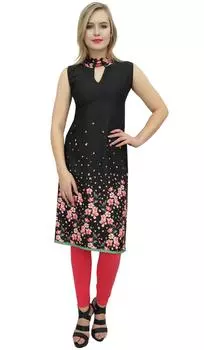 Женская черная туника без рукавов с цветочным принтом Bimba Designer Kurta Kurti-10 10 чёрный