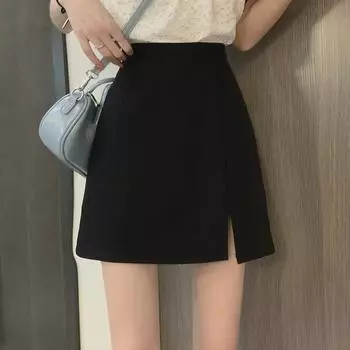 «Женская черная юбка А-силуэта с высокой талией и разрезом 2025 года — весенне-летний дизайн Hip Fairy» 3XL чёрный