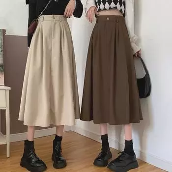 Женская черная юбка А-силуэта с высокой талией - средней длины, стиль осень/зима 2024 г. Extra Large чёрный