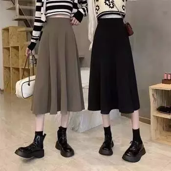 Женская черная юбка-плиссе А-силуэта: Высокая талия, средняя длина, прикрывает бедра, маленький размер, новый весенний стиль. Medium абрикосовый