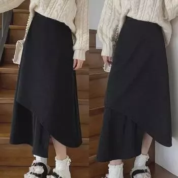 Женская черная юбка-трапеция с высокой талией больших размеров S чёрный