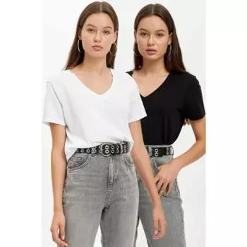Женская черно-белая футболка с v-образным вырезом (2 шт.)